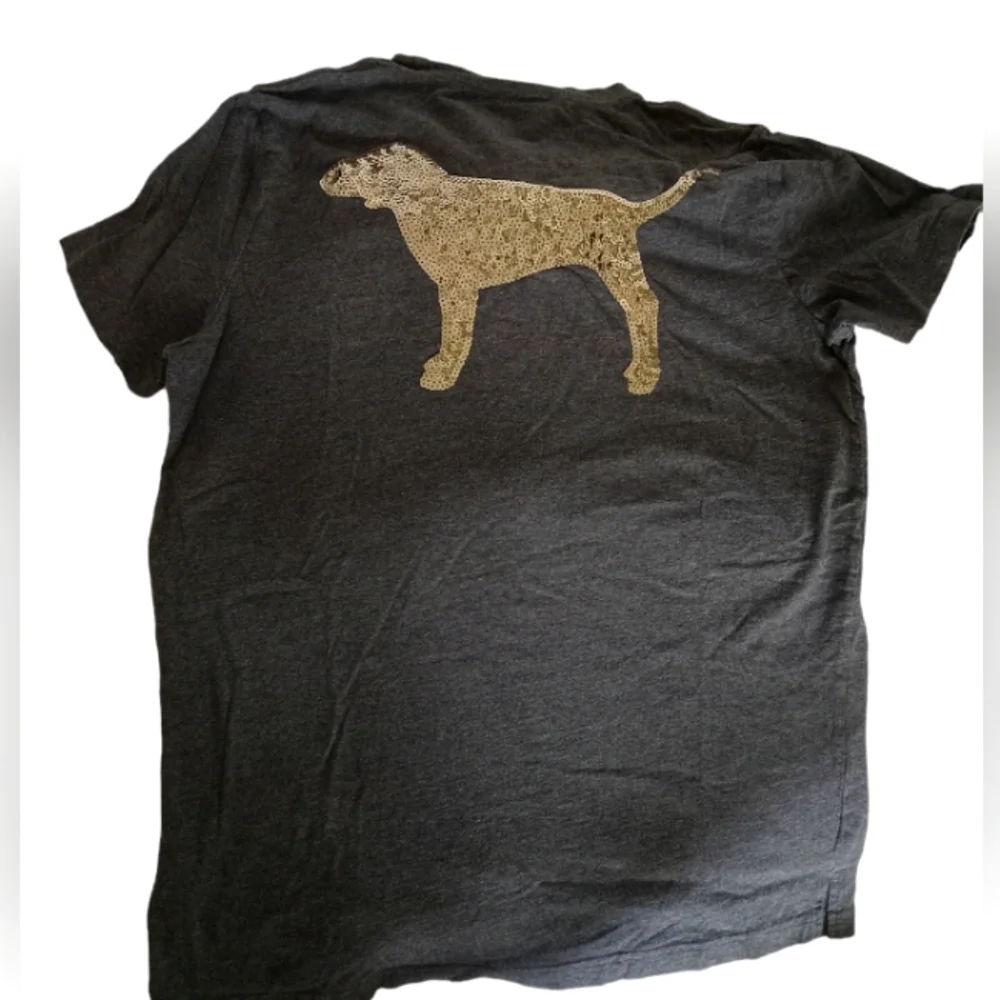 VS PINK Bling Tee-shirt in Gray & Gold Sequined Dog Size: Small - Picture 1 of 6